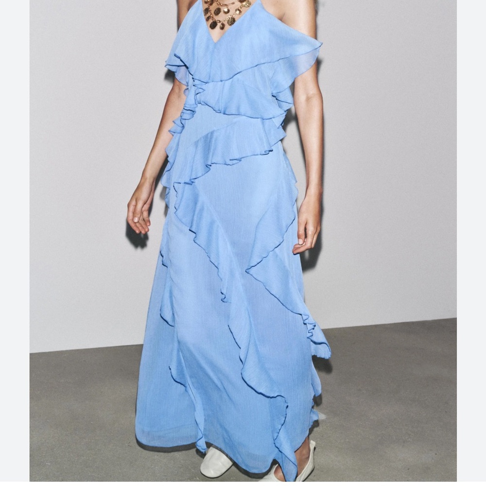 Zara Light Blue Ruffled Maxi Dress